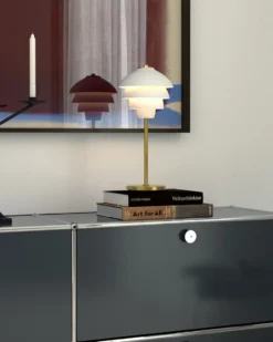 Valencia bordslampa 41 cm, Mattvit-mässing