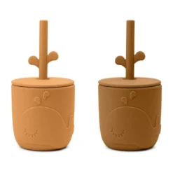 Wally mugg med peekaboo sugrör 2-pack, Mustard