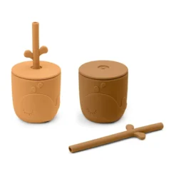 Wally mugg med peekaboo sugrör 2-pack, Mustard