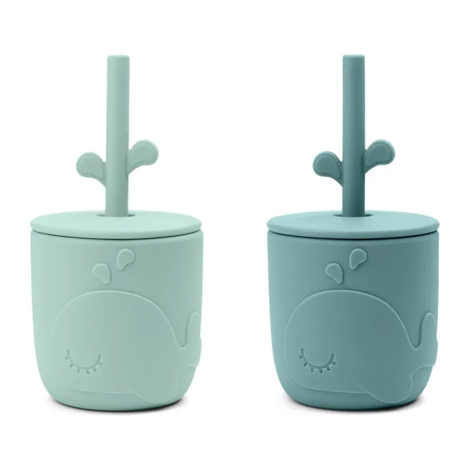 Wally mugg med peekaboo sugrör 2-pack, Blue